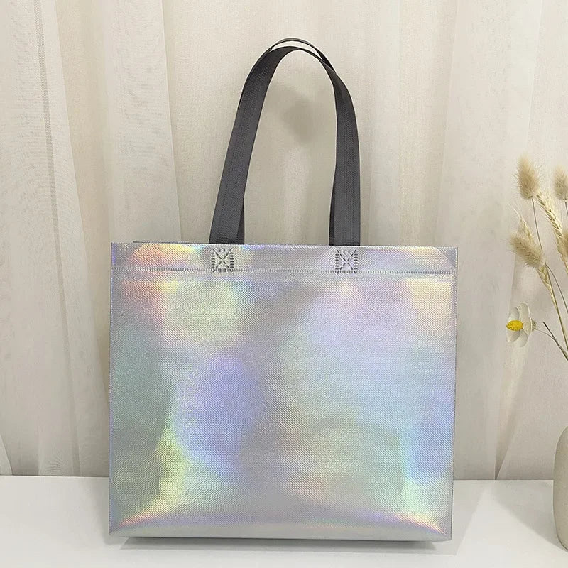 Silver Reusable Gift Tote Bags | Wedding & Party Favor Bags 10/20pk