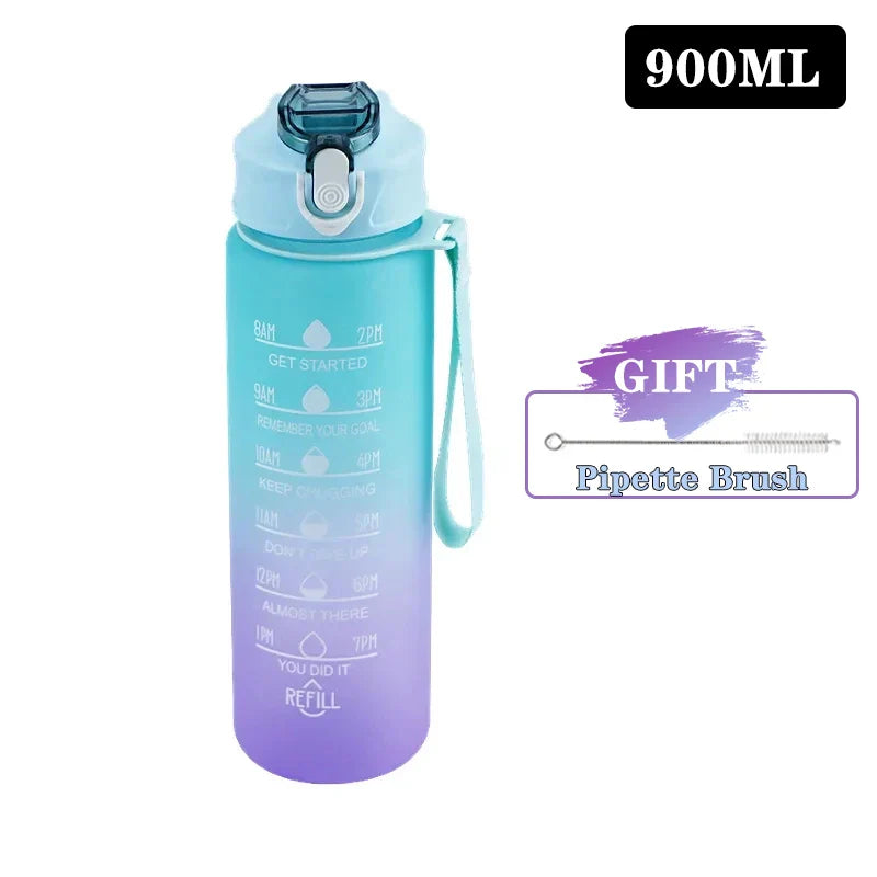 900ml BPA-Free Gradient Sports Water Bottle with Straw & Time Scale