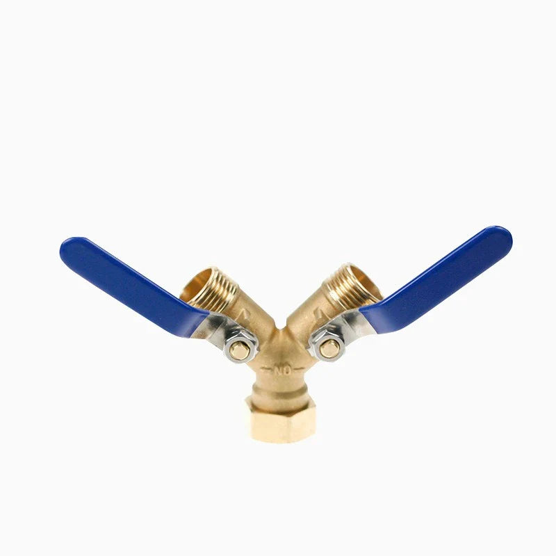 Brass 2-Way Garden Hose Splitter 3/4" Long Handle Valve