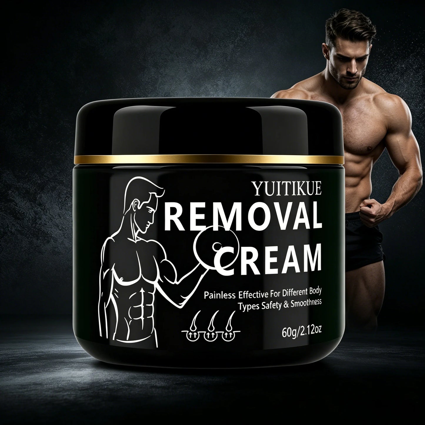 YUITIKUE Men's Hair Removal Cream – Mild Painless Formula 60g Men's Hair Removal Cream Peaceful Pleasures Health and Wellness 1pc