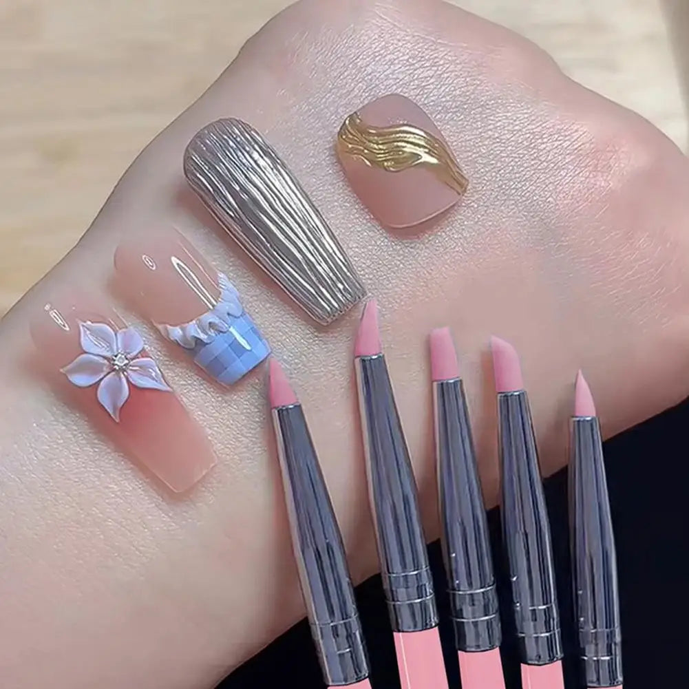 5Pcs/Set Silicone Nail Art Pen Brush UV Gel Polish Tip 3D Image DIY Dotting Polish Brushes Sculpture Pen DIY Manicure Tool Peaceful Pleasures Health and Wellness