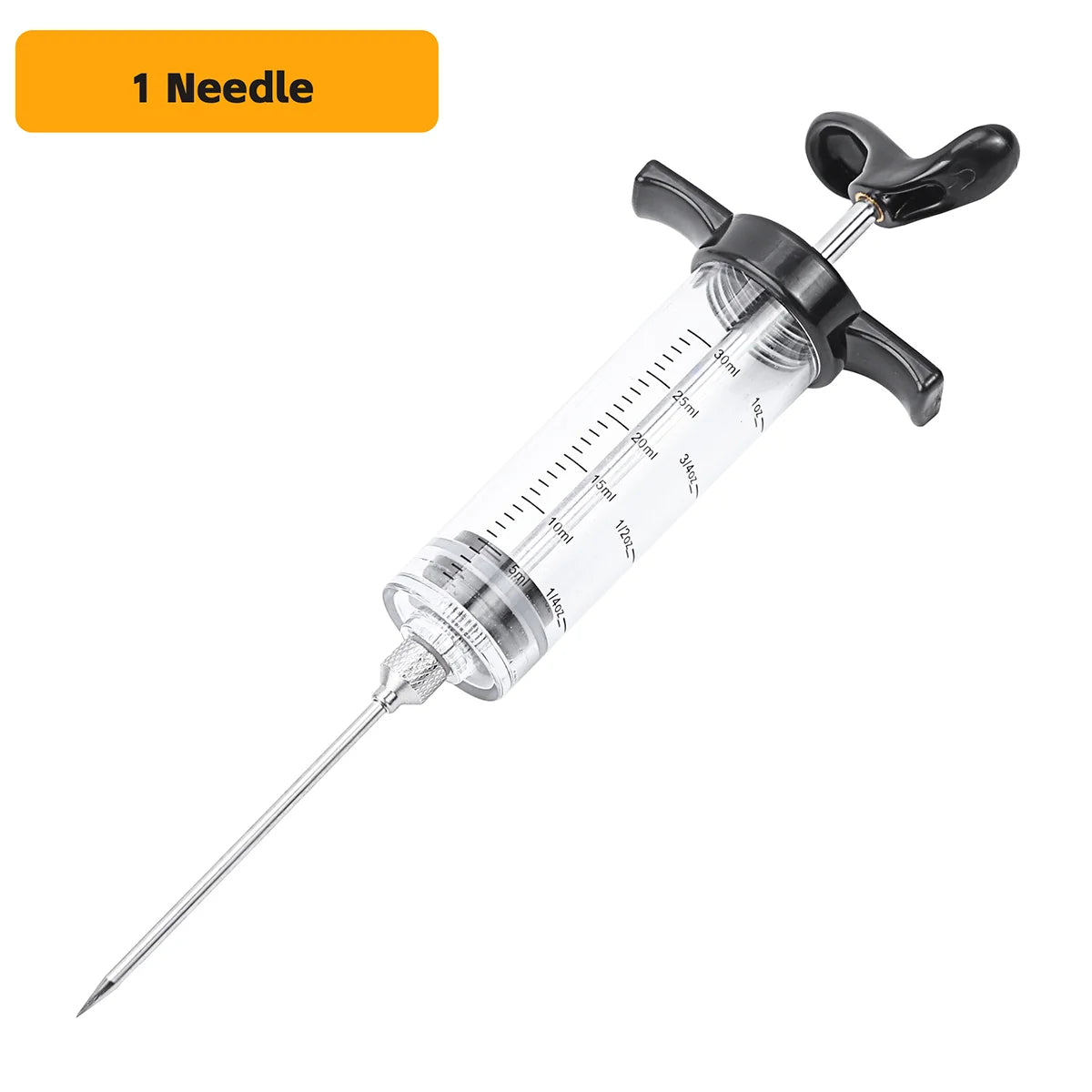 Turkey Injector Syringe - 3 Marinade Injector Needles, 1oz Meat Injector Syringe with Cleaning Brush, Easy to Use & Clean Peaceful Pleasures Health and Wellness 1 Needle Black