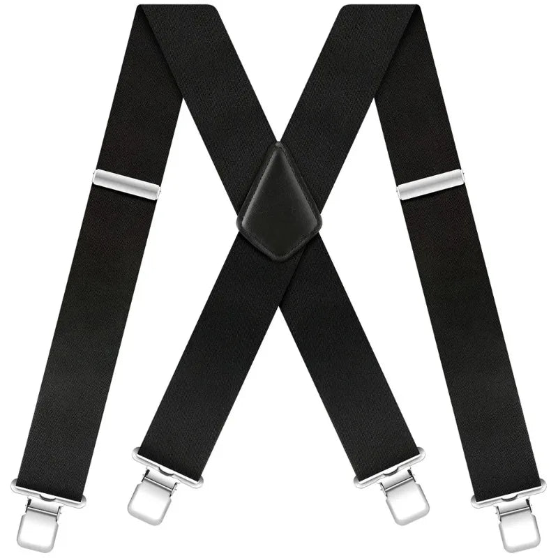 Men's Heavy-Duty 2-Inch Wide Adjustable Elastic Work Suspenders with Sturdy Clips X-Back Design for Durable Support Peaceful Pleasures Health and Wellness black