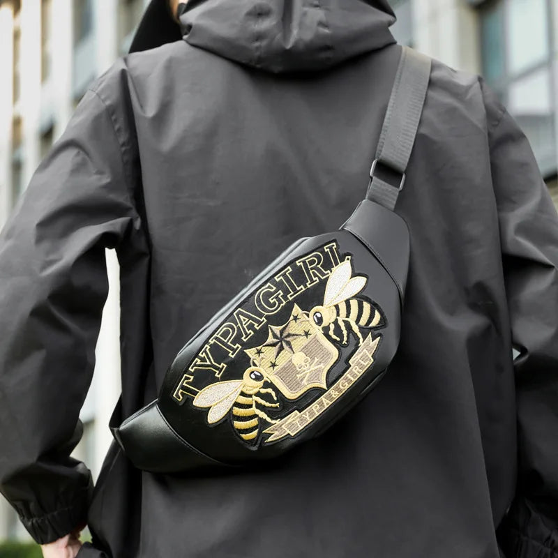 Embroidered Retro Fanny Pack | Korean Crossbody Chest Bag