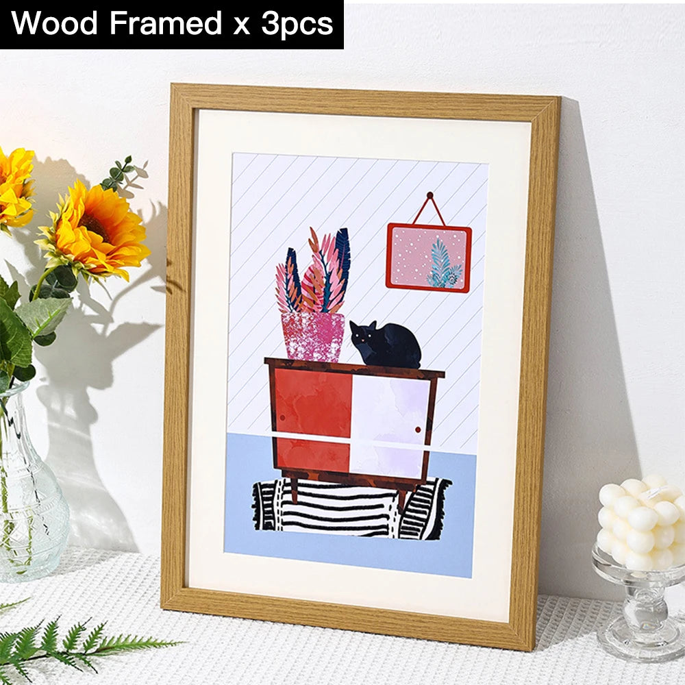 A4 30x40cm Modern Wooden / Black Photo Frames For Wall Print Canvas Painting Poster for Pictures Photo Decor Commemorative Gift Peaceful Pleasures Health and Wellness 3pcs Wood Framed 21x30cm