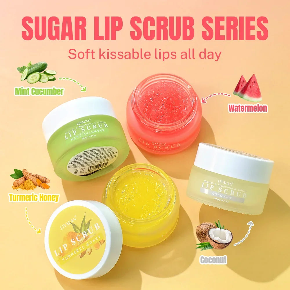 LIYALAN Fruit Sugar Lip Scrub – 12-Pack Assorted Flavors Peaceful Pleasures Health and Wellness