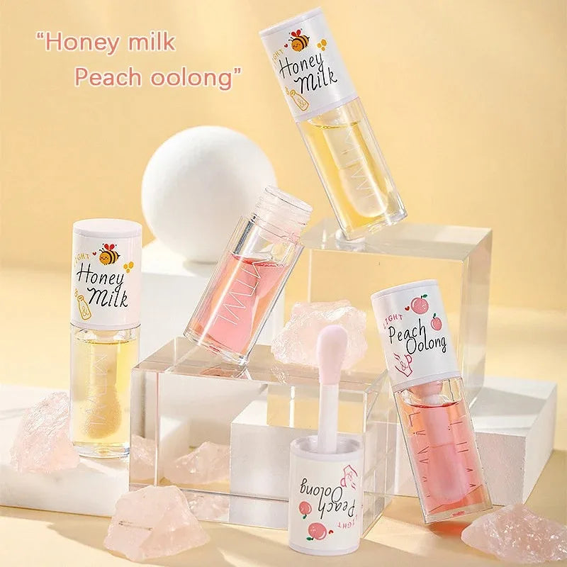 REAROYA White Peach Honey Lip Oil Gloss | Big Brush Head