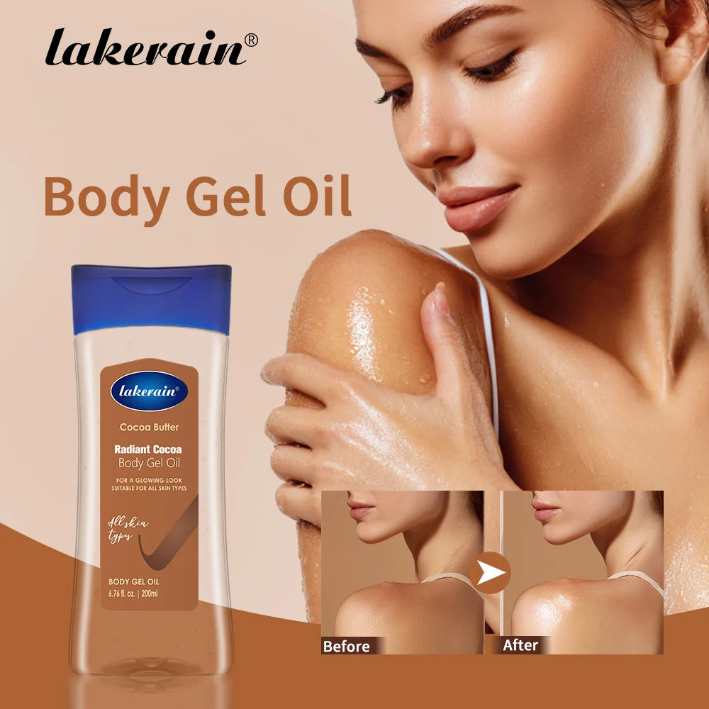 Lakerain Cocoa Body Gel Oil Skin Care Deep Hydrating 200ml Body Oil Cocoa Butter Moisturizing Radian For All Skin Types Peaceful Pleasures Health and Wellness