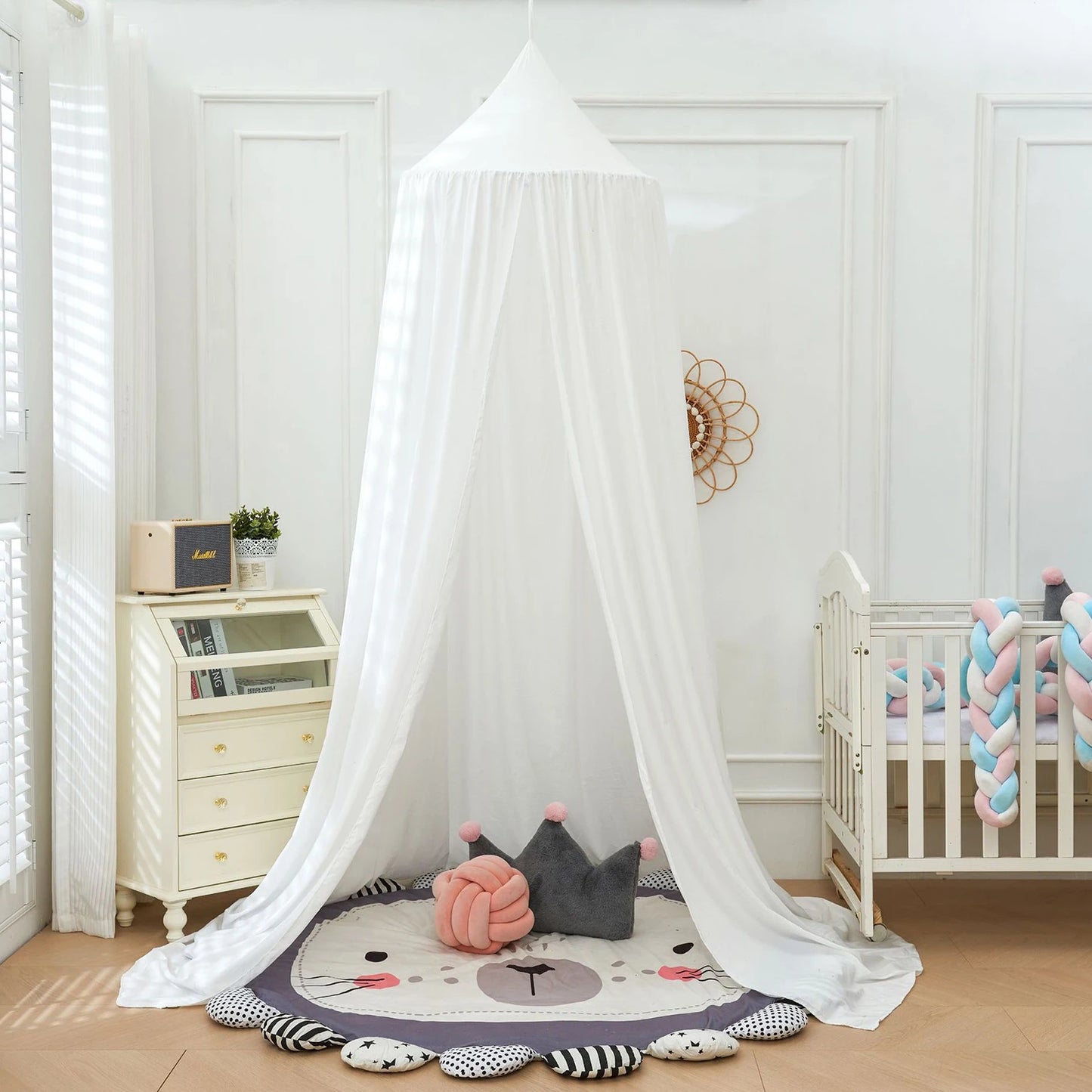 Battilo Kids Bed Mosquito Net Bed Canopy for Boys & Girls Room Bed Curtain for Child Crib Children Tent Hanging Round Play Tent Peaceful Pleasures Health and Wellness White 65x270cm