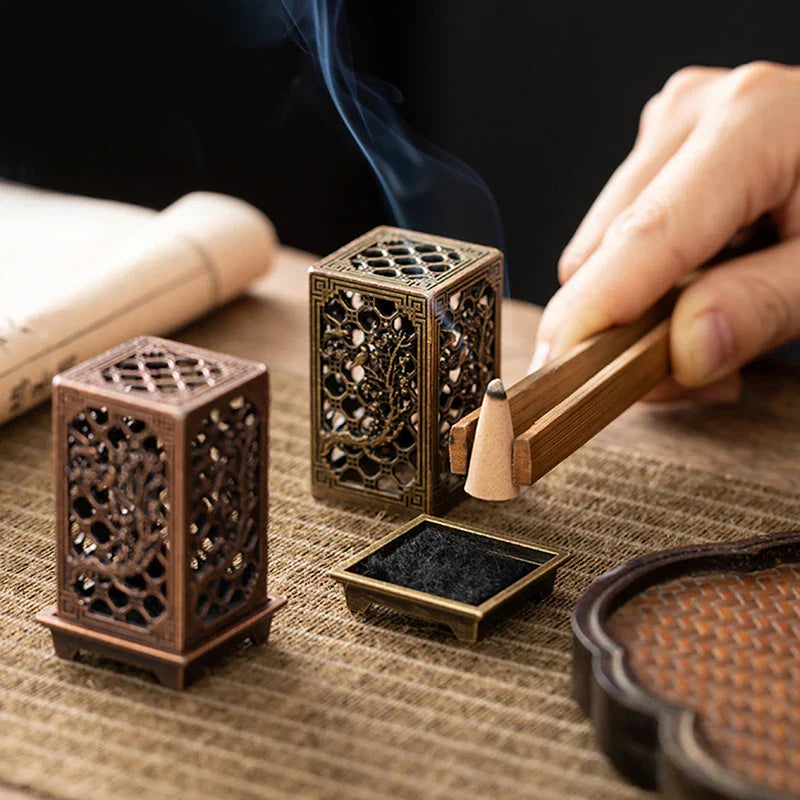 Square Alloy Incense Burner | Chinese Censer Aromatherapy Holder