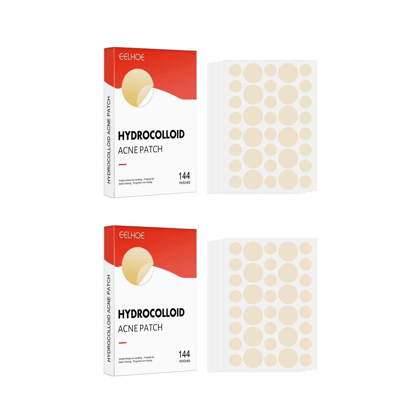 Hydrocolloid Acne Patches 144pc – 2 Sizes, Invisible Spot Treatment