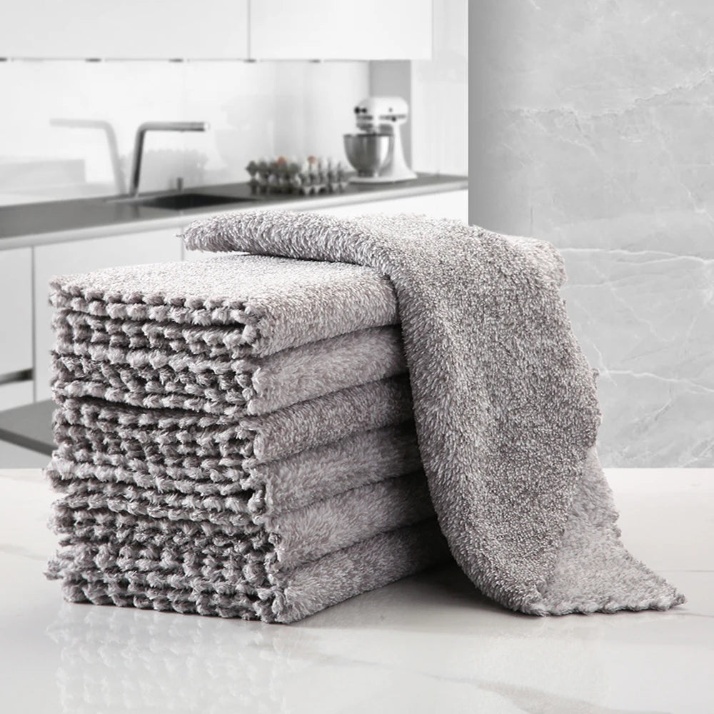 5pcs Bamboo Charcoal Dish Towel Fine Fiber Scouring Pad Kitchen Rag Dipped in Oil And Thickened to Absorb Water to Wipe Hands Peaceful Pleasures Health and Wellness