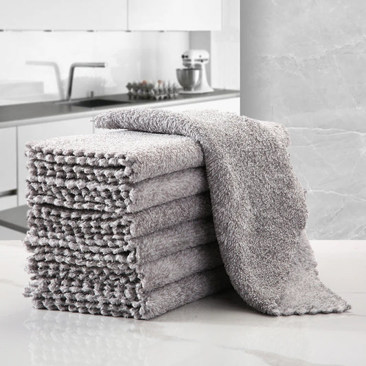 5pcs Bamboo Charcoal Dish Towel Fine Fiber Scouring Pad Kitchen Rag Dipped in Oil And Thickened to Absorb Water to Wipe Hands Peaceful Pleasures Health and Wellness