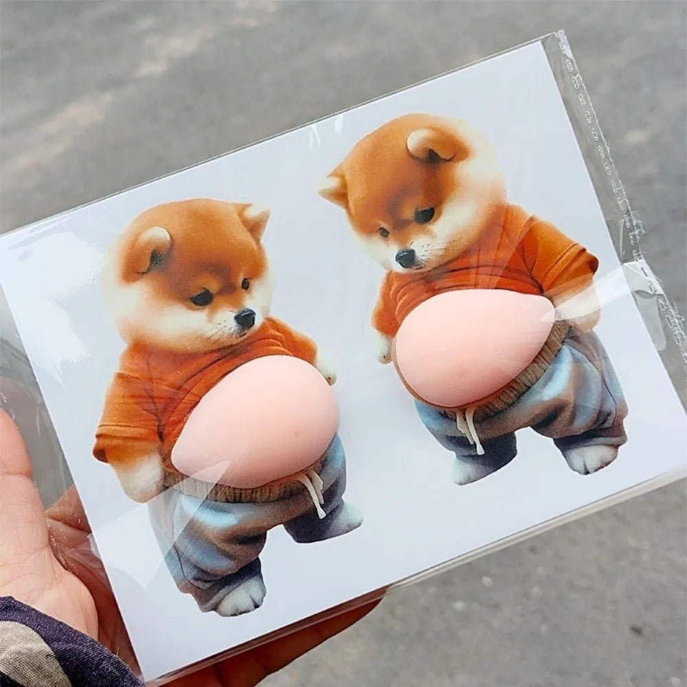 Funny 3D Soft Belly Cat Sticker Squeezeable Self-Adhesive Animal Laptop Decal Silicone Waterproof Inu Dog Phone Case Decoration Peaceful Pleasures Health and Wellness Style A