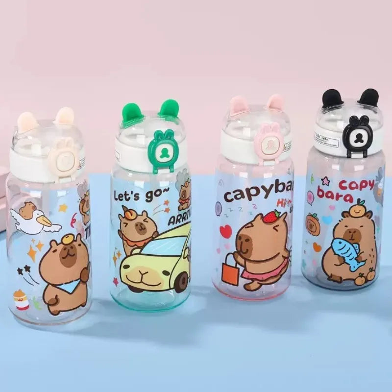 Capybara Cartoon Water Bottle 500ml Kids Sports Straw Cup