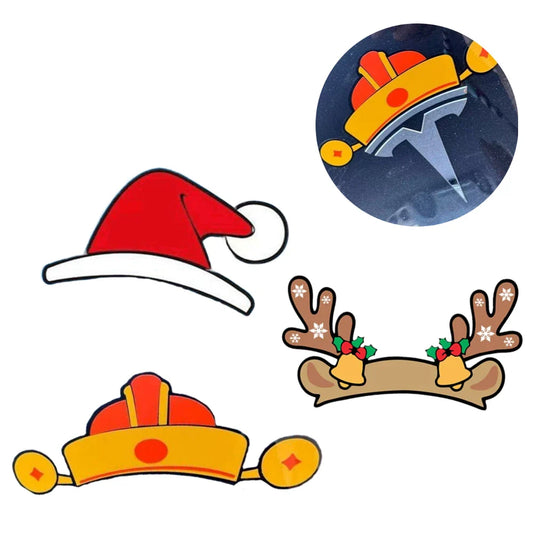 Tesla Christmas Emblem Sticker – Santa Hat, Elk & Festive Designs Car Emblem Sticker Oasis Select