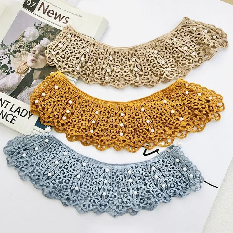 Detachable Lace Doll Collar with Pearl Shoulder Decoration