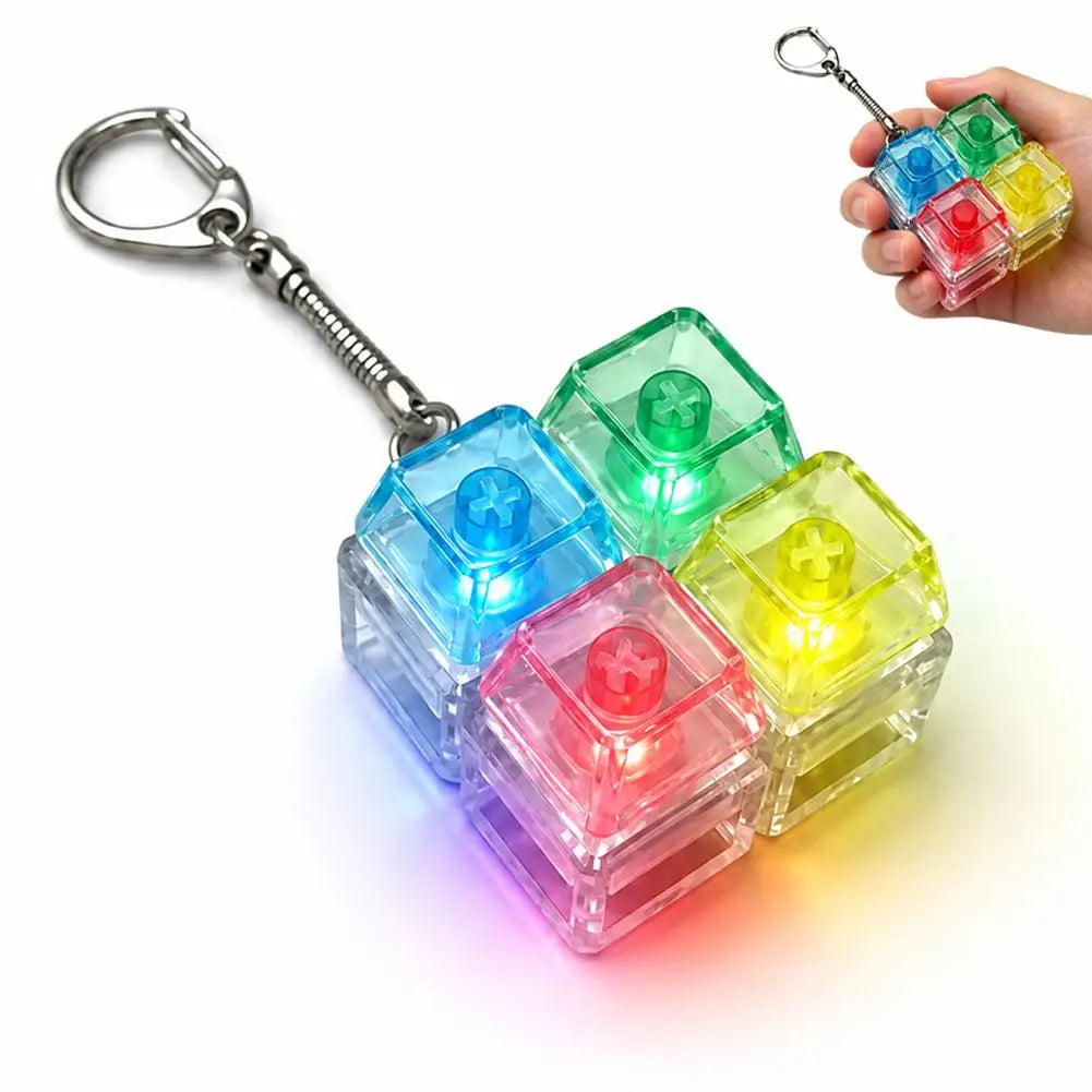4-Key Mechanical Keyboard Keychain Tactile Clicker LED Crystal Backpack Pendant Decompression Keycap Keychain Bag Accessory Peaceful Pleasures Health and Wellness C