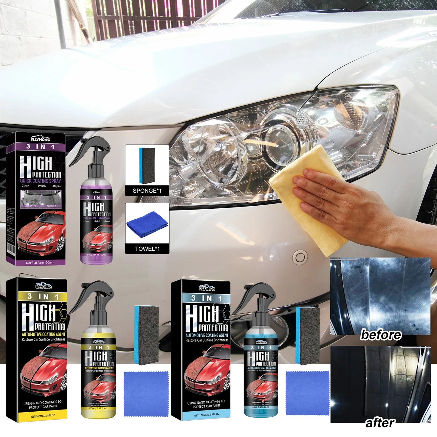Rayhong 3-in-1 Car Coating Spray | Polish, Protect & Repair
