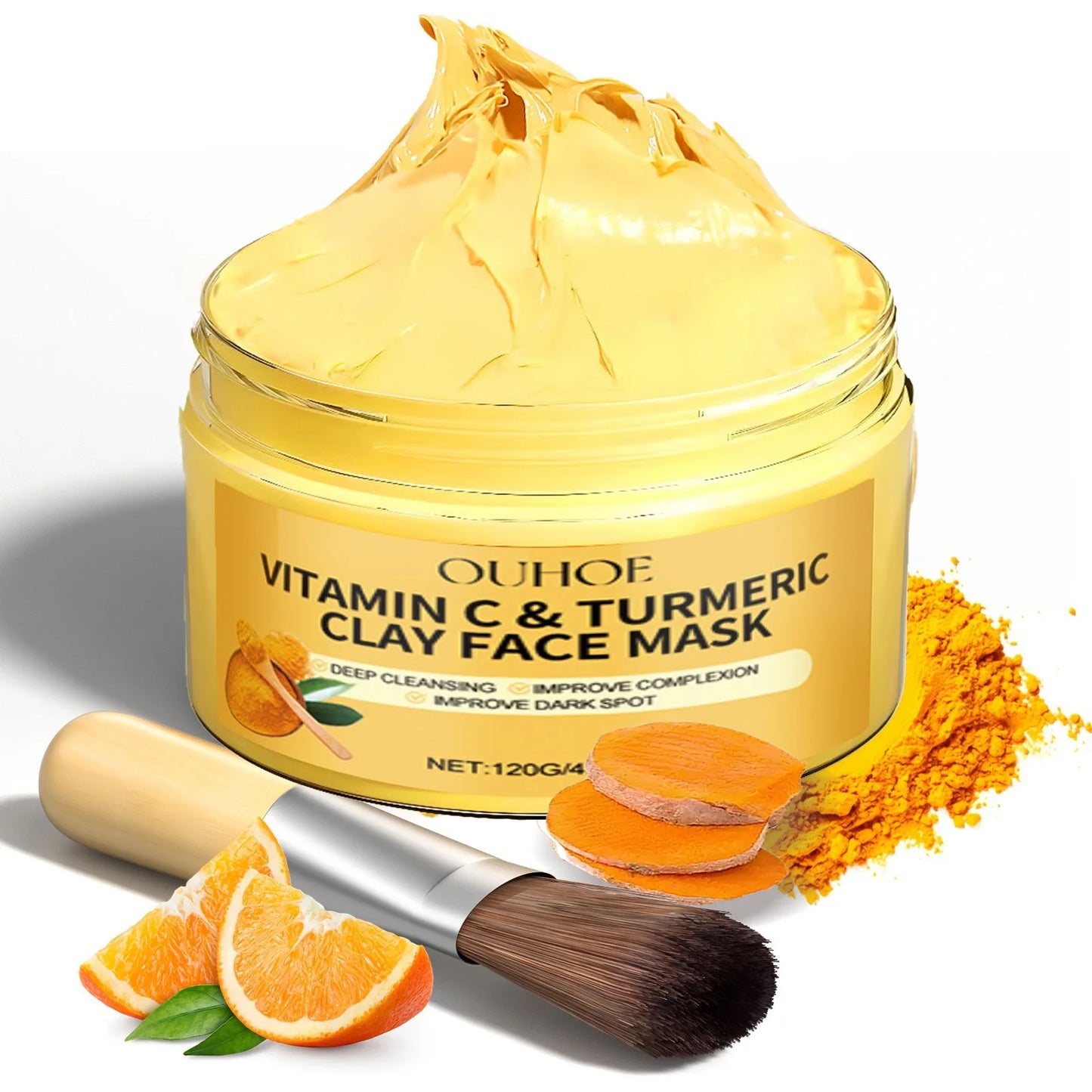 1/3PCS Turmeric VitaminC Clay Mask Deep Cleansing Facial Improves Dark Spots Hydrating Skin Care Tightens Skin Evens Skin Tone Peaceful Pleasures Health and Wellness 120g box
