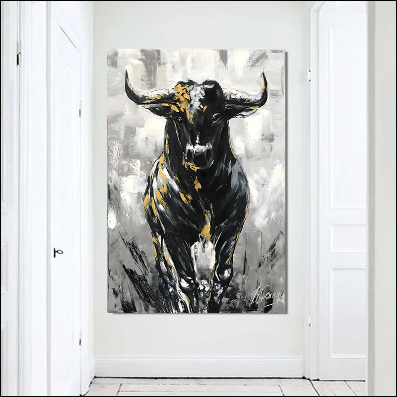 Abstract Bull Oil Painting Printed on Canvas Wall Street Bull Wall Art Animal Posters and Prints for Living Room Wall Decor Peaceful Pleasures Health and Wellness