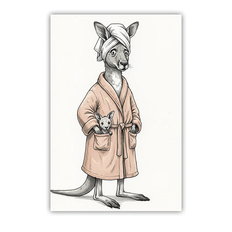 Animal Bathroom Wall Art, Nordic Funny Canvas Painting, Cute Bath Robe Animals Poster Print for Restroom Room Wall Decor Peaceful Pleasures Health and Wellness 06 50x70cm NoFrame China Mainland