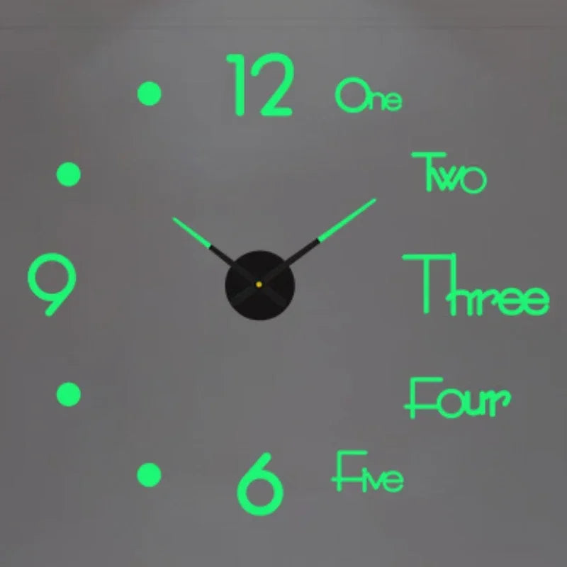 Large 3D DIY Acrylic Wall Clock – Luminous, Frameless, Adjustable Size for Living Room & Home Decor