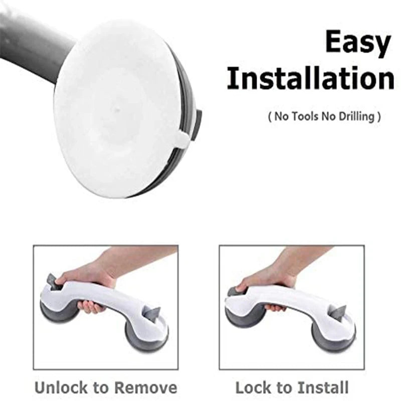 No-Drill Suction Cup Grab Bar | Bathroom Safety Handle 1–2 Pack