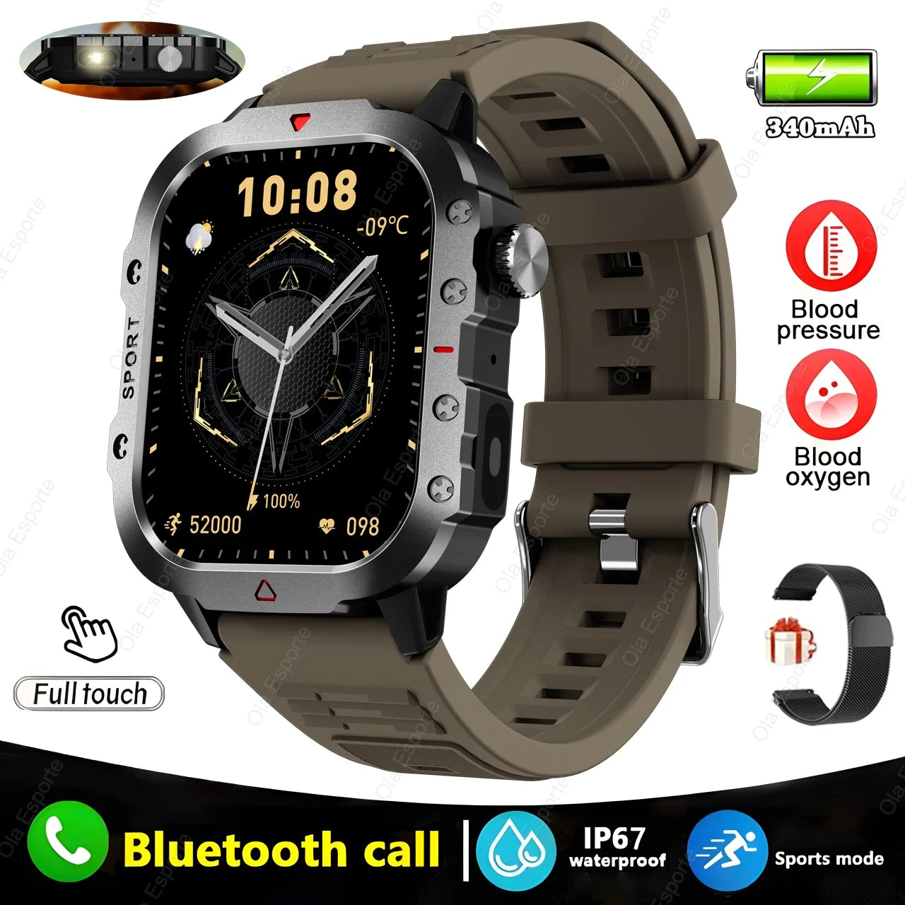Ola Esporte HW12 Military Smartwatch | 2.01" Bluetooth 3ATM