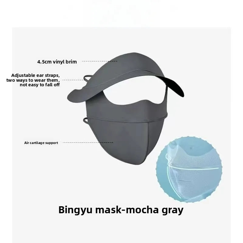 Summer UV protection Polyester Ice Silk Mask Portable Sunshade Breathable Sunscreen Mask Outdoor With Brim Sun Protection Hats Peaceful Pleasures Health and Wellness GRAY