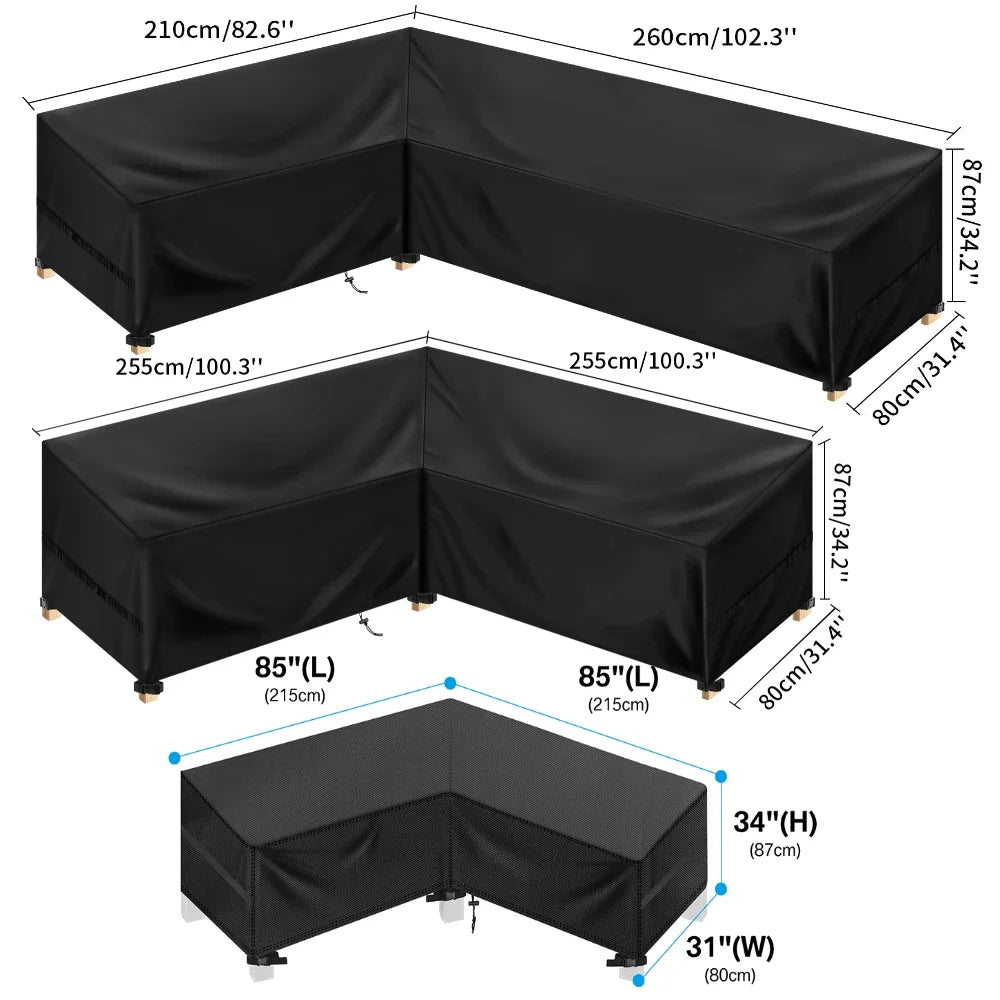 L-Shaped Sofa Lounger Cover Waterproof Heavy Duty Outdoor Patio Garden Sectional Couch Furniture Cover Protector Easy-Fitting Peaceful Pleasures Health and Wellness