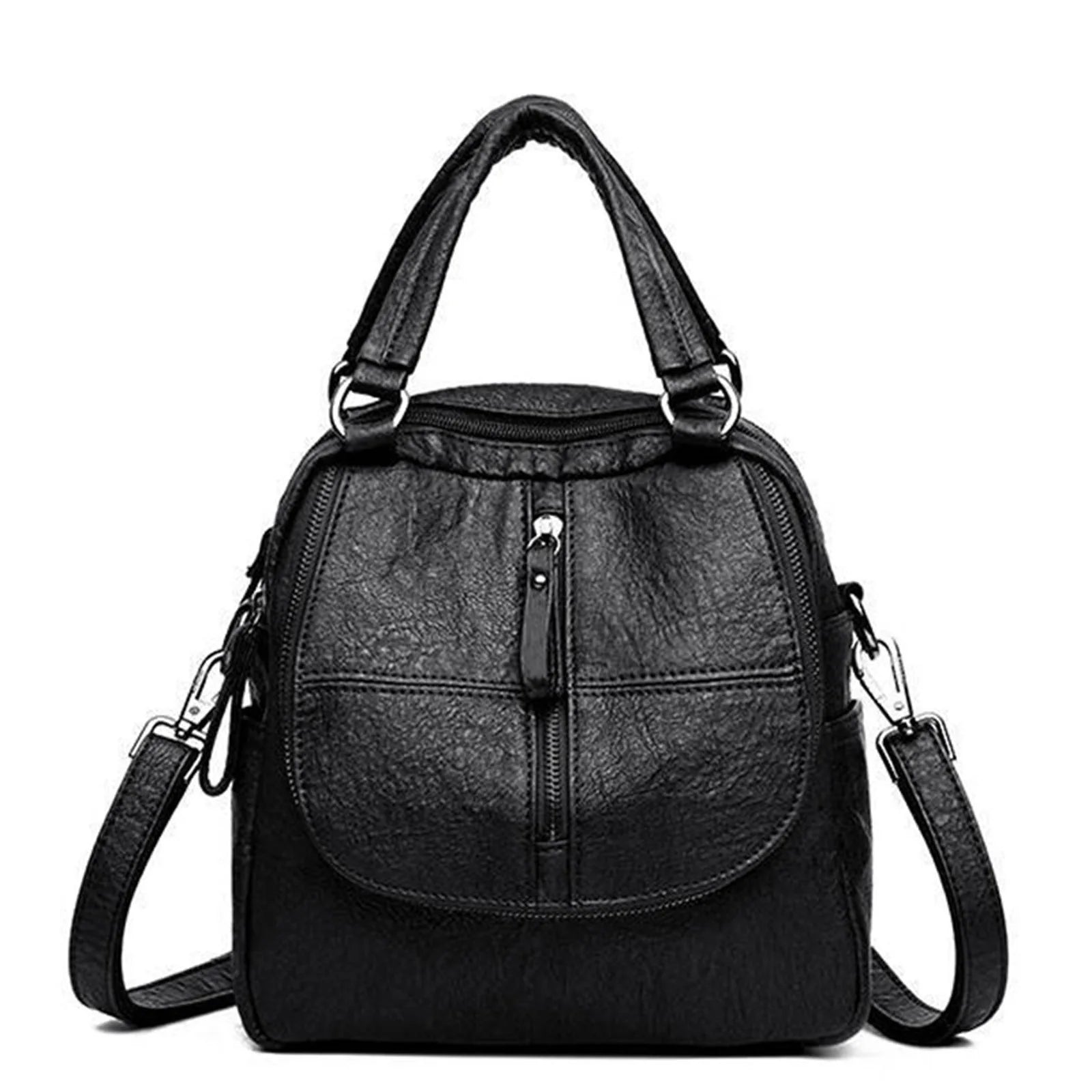 Women's Backpack Daily Commute School Travel Soft PU Leather Multiway Shoulder Bag Versatile Retro Chic Fashionable Peaceful Pleasures Health and Wellness Black bag STANDARD