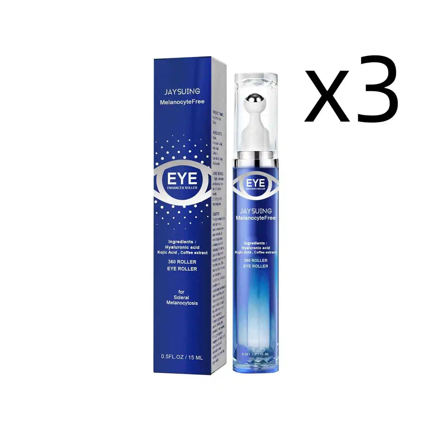 Hyaluronic Acid Eye Serum Roller Improve Eyesight Relieve Fatigue Fade Dark Circles Fine Lines Tighten Lifting Nourish Eye Care Peaceful Pleasures Health and Wellness 3x15ml boxed 15ml