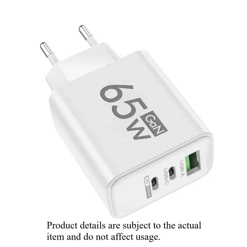 65W GaN USB-C Wall Charger – 3-Port PD & Quick Charge 3.0