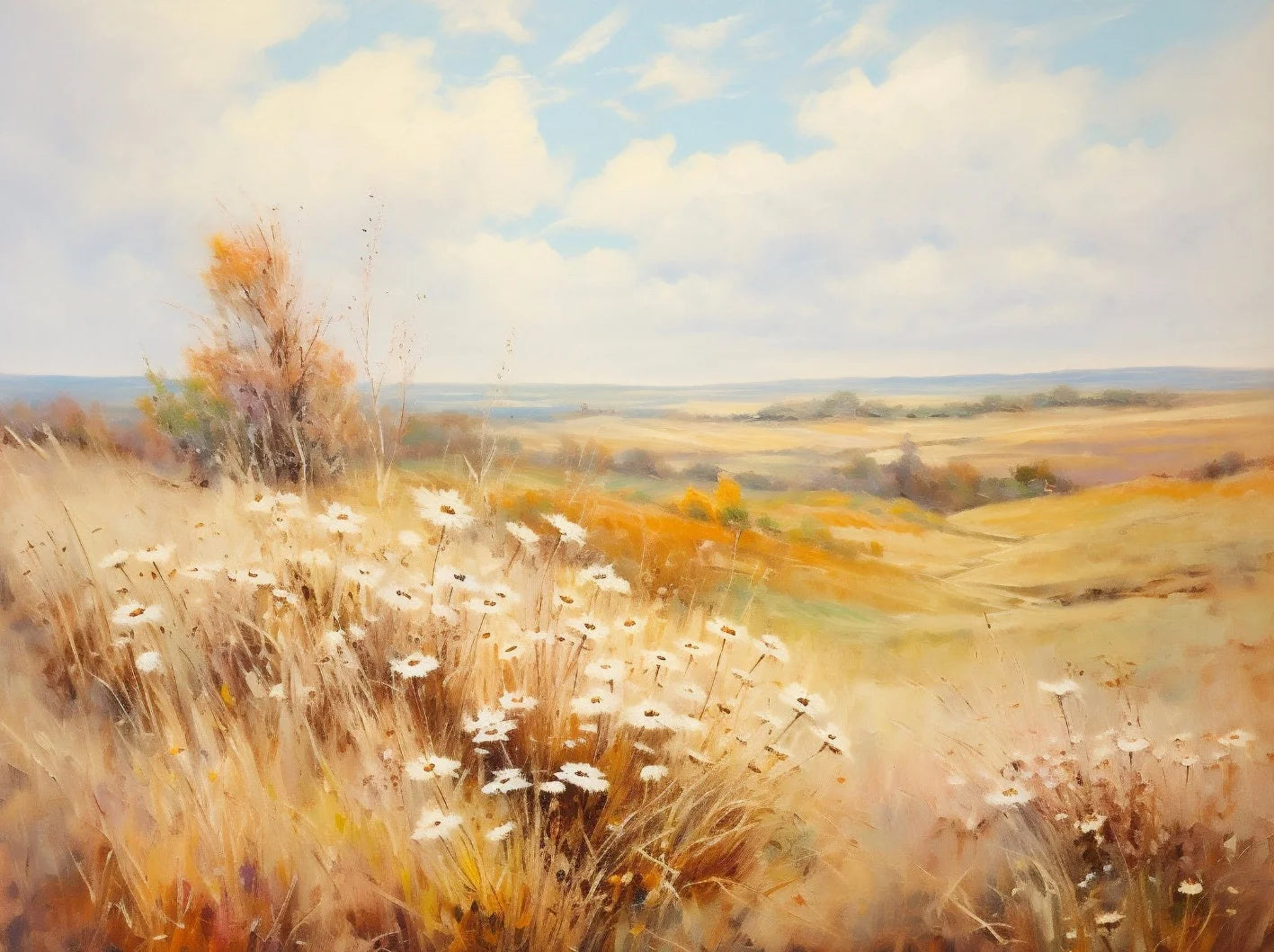 Wildflower Field Landscape Oil Poster Vintage Rustic Moody Autumn Country Scenery Canvas Painting Wall Art for Room Home Deco Peaceful Pleasures Health and Wellness 13 50x70cm Unframed