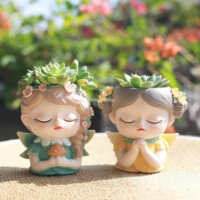 Girl Head Planter Cartoon Girl Statue Figurine Resin Creative Flowerpot for Living Room Indoor Outdoor Garden Tabletop Gifts Peaceful Pleasures Health and Wellness