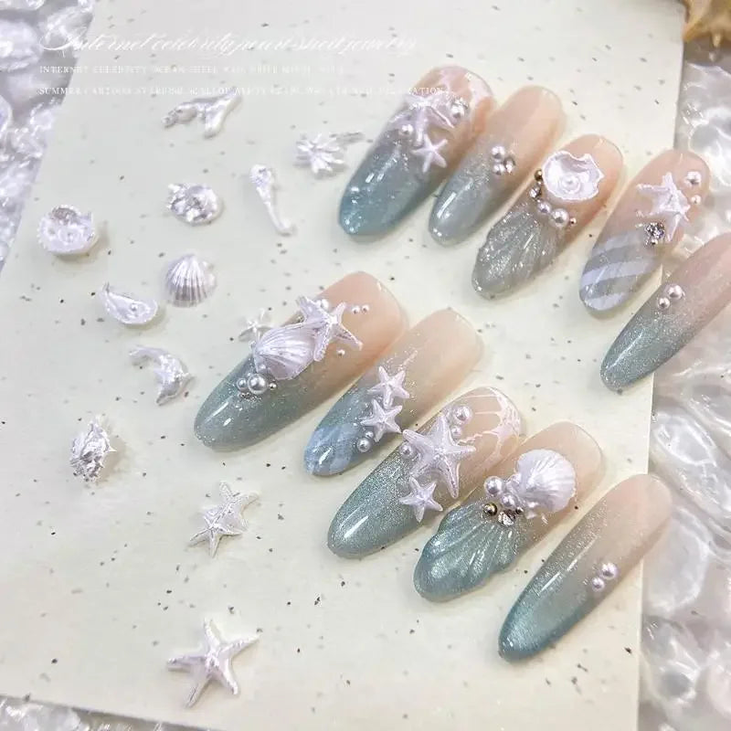 50 PCS Ocean Series Glossy Colorful Shell Starfish Conch Fishtail Resin Nail Art Rhinestones Jewel Decorations Manicure Ornament Peaceful Pleasures Health and Wellness
