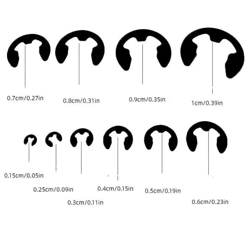 120PCS Black Stainless Steel E-Clip Snap Ring Circlip Set M1.5–M10
