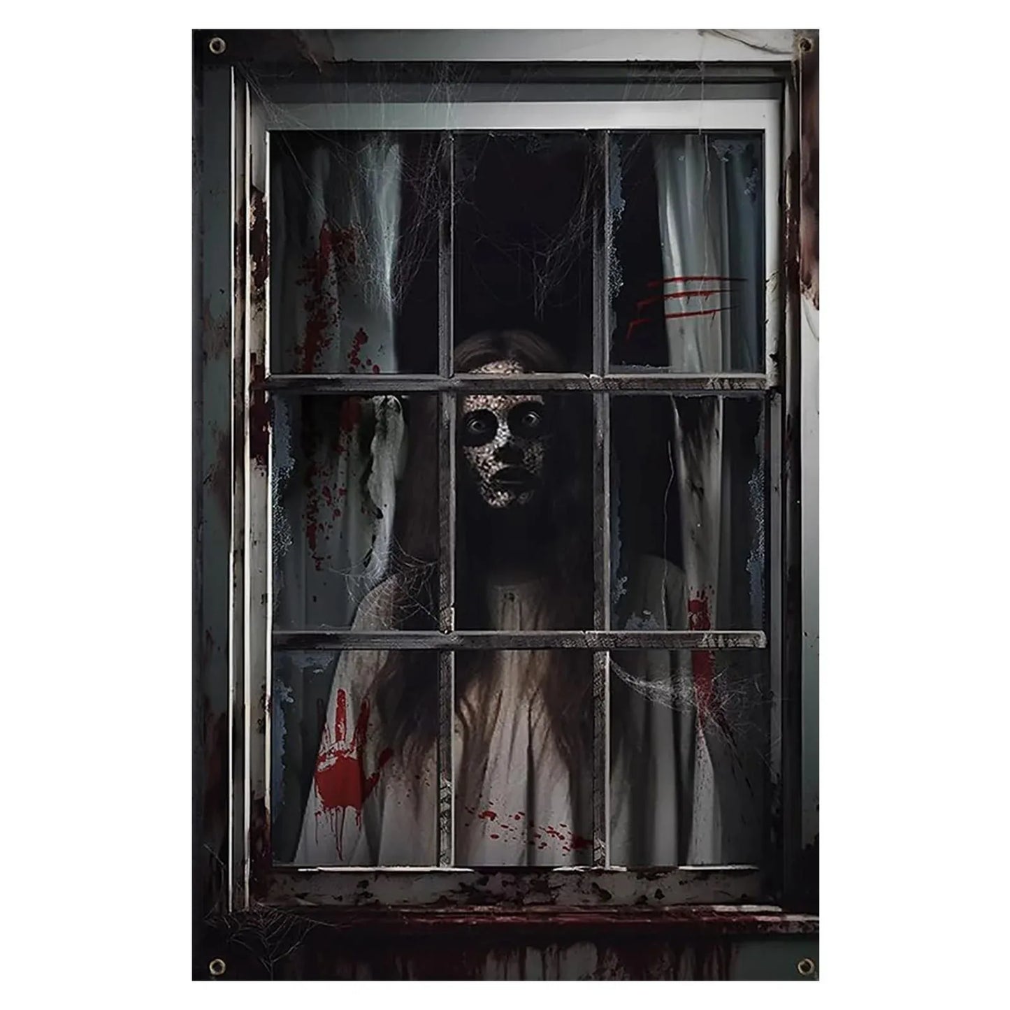 Halloween Window Silhouette Horror Poster – Blood Curtain Decor