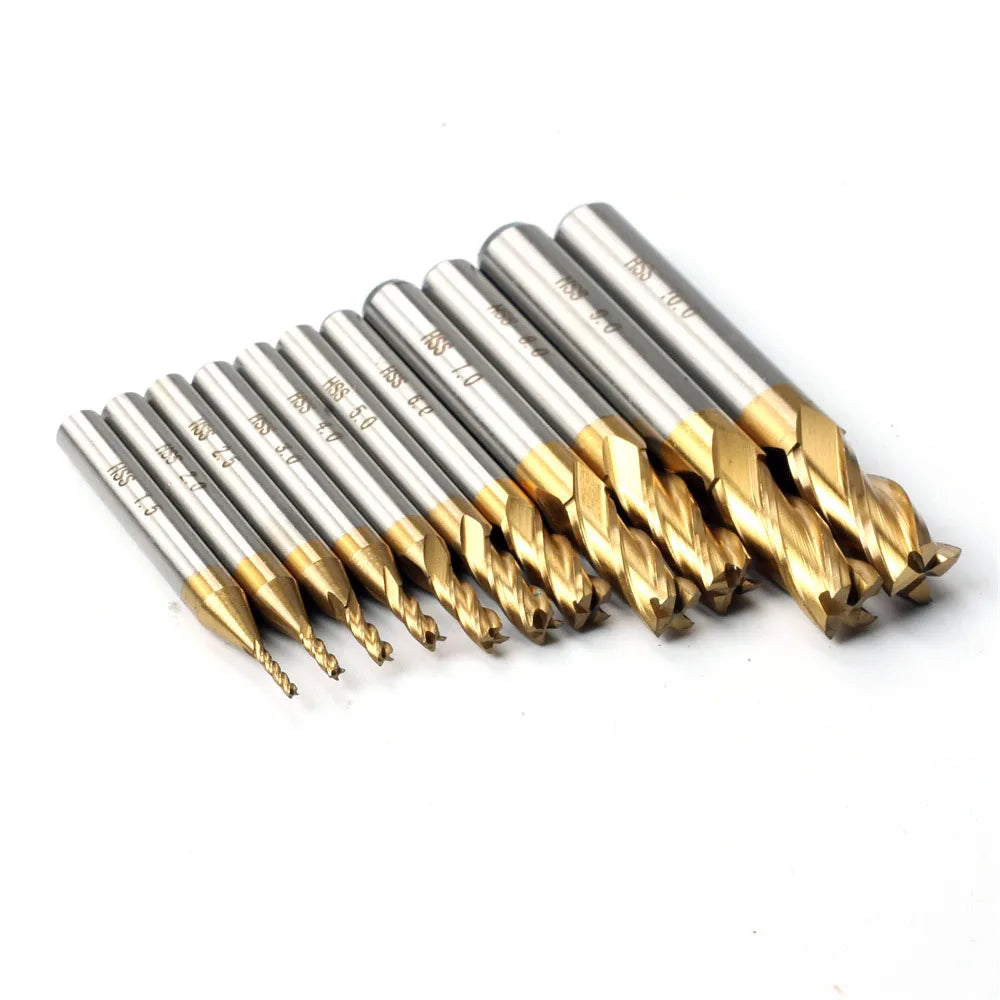4-Flute HSS Titanium End Mill Set 7–11 Pcs | 1.5–10mm CNC Peaceful Pleasures Health and Wellness