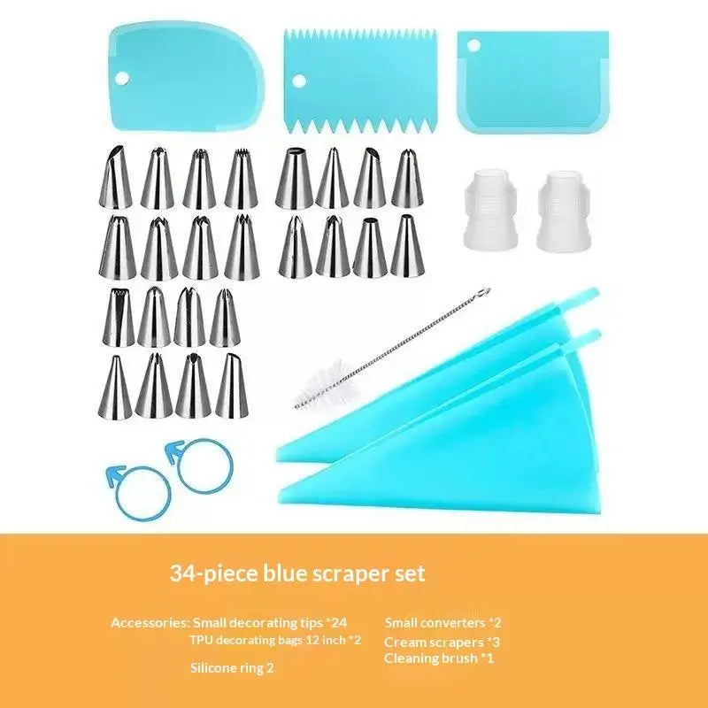 34-Piece Stainless Steel Piping Nozzle Set & Reusable Pastry Bag Cake Decorating Set Peaceful Pleasures Health and Wellness Blue