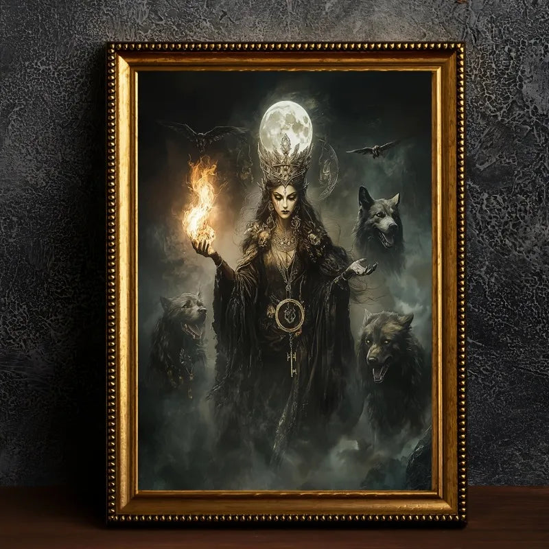 Dark Goddess Gaia/Hecate Greek Mythology Norse Witch Magic Gothic Fantasy Poster Canvas Painting Wall Art Pictures Home Decor Peaceful Pleasures Health and Wellness