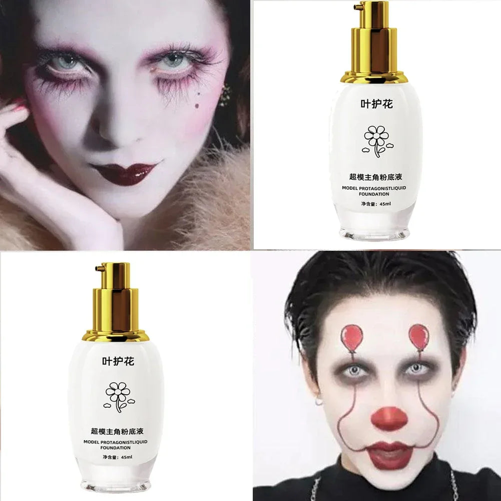 45ML Pure White Liquid Foundation Goth White Foundation Cream Concealer Cosplay Clown Halloween Face Body Paint Zombie Make-Up Peaceful Pleasures Health and Wellness