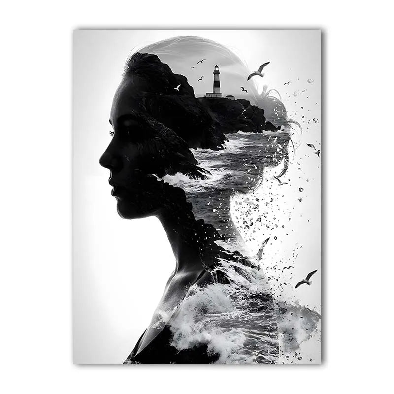 Nordic Black & White Women Canvas Wall Art | Modern Poster Canvas Wall Art Peaceful Pleasures Health and Wellness 04 30x40cm No Frame China Mainland