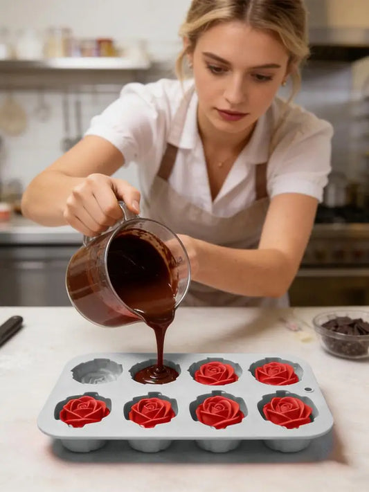 8-Cavity Silicone Rose Cake Mold – Nonstick Reusable Baking Pan Silicone Baking Mold Peaceful Pleasures Health and Wellness