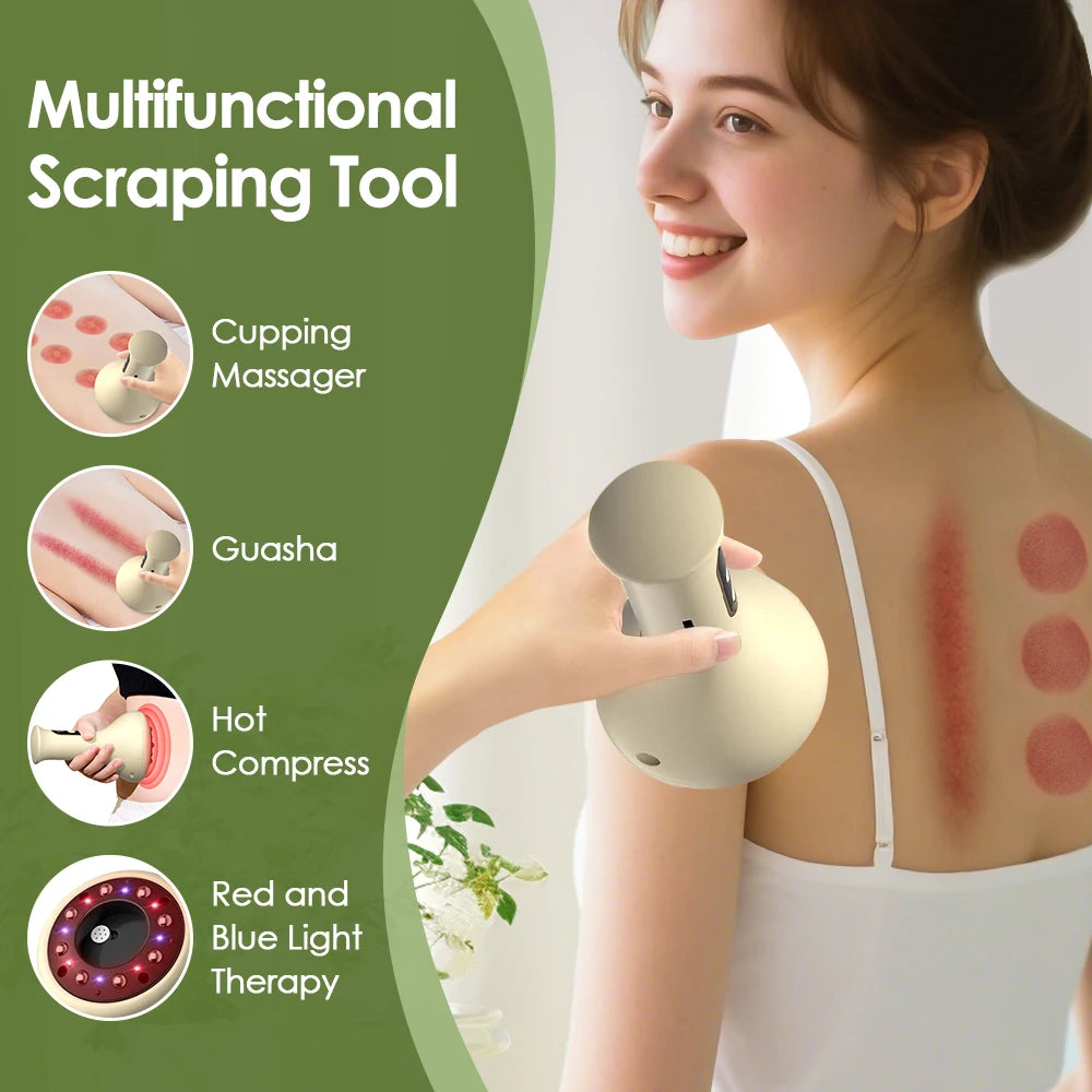 Electric Cupping Device Rechargeable Suction Cup Cellulite Massage Cordless Vacuum Massage Jars with Heat Gua Sha Tool 9 Levels Peaceful Pleasures Health and Wellness