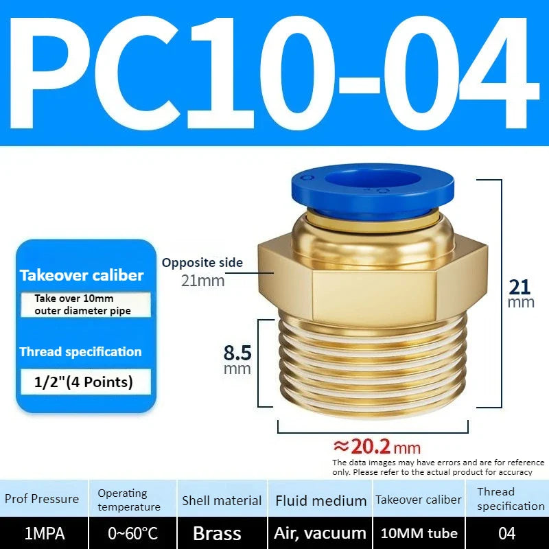 Copper Pneumatic Quick Connect Fittings 1/8"–1/2" Thread