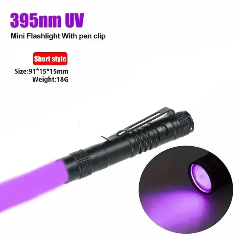 395nm UV Flashlight Ultraviolet Torch with Pen Clip | AAA