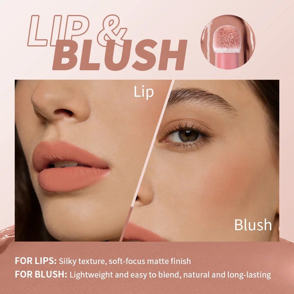 Lip Stain Air Cushion Lip Cream 2 in 1 Lip&Blush Waterproof Matte Lip Glaze Mouth Red Lip Mud Non-fading Non-stick Cup Makeup Peaceful Pleasures Health and Wellness