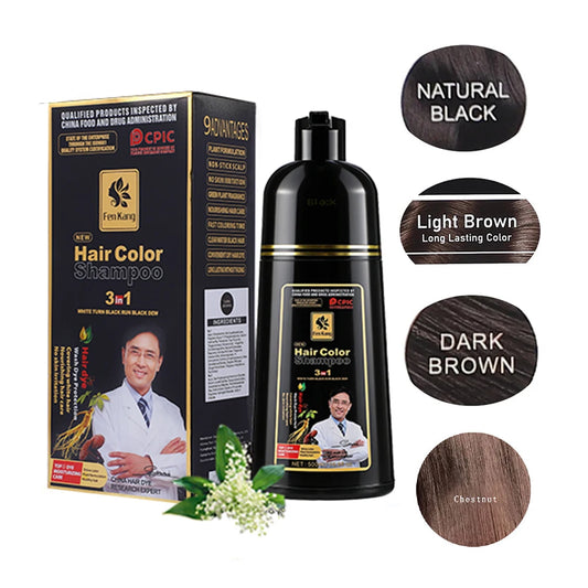 3 in 1 Black Hair Dye Shampoo for Gray Hair Home Herbal Hair Coloring Cream for Men Women Cover White Nourishing Formula 500ml Peaceful Pleasures Health and Wellness